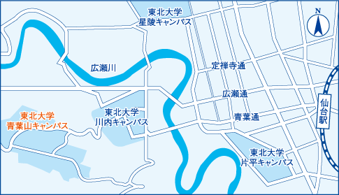 仙台駅から東北大学青葉山キャンパスまでのマップ